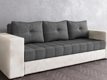 Диван прямой Константин серая рогожка/белая экокожа